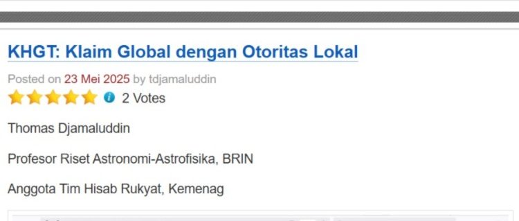 KHGT : Kalender Global dan Lokal (Tanggapan atas Artikel “KHGT : Klaim Global dengan Otoritas Lokal”)